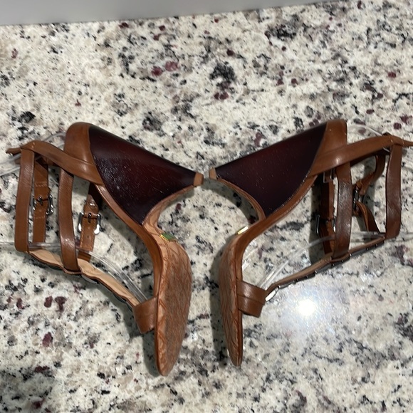 L.A.M.B. By Gwen Stefani Brown Strappy Leather Wedge Heel Sandals - Picture 3 of 10